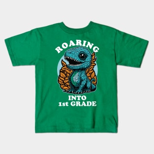 Cute Dinosaur Roaring Into 1st Grade Kids T-Shirt